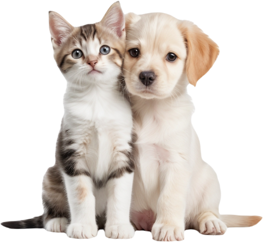 Ein Hundewelpe schmust mit einem Katzenwelpen